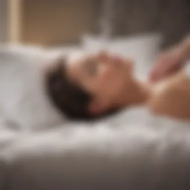 Tranquility with Pillow Mist Application A person enjoying a moment of tranquility while spraying pillow mist on a soft pillow