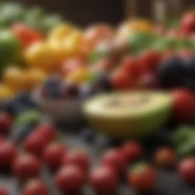 Nutrient-Rich Foods for Energy Enhancement Vibrant assortment of fruits and vegetables rich in essential vitamins