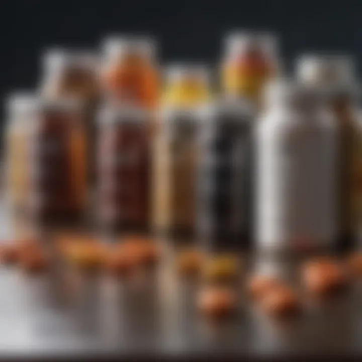 A selection of vitamin supplements displayed on a clean surface