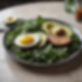 Delicious keto-friendly meal plate with avocados and greens