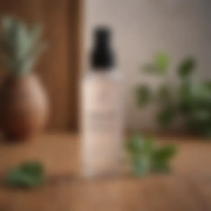 Close-up of toner bottle with natural ingredients on a wooden surface