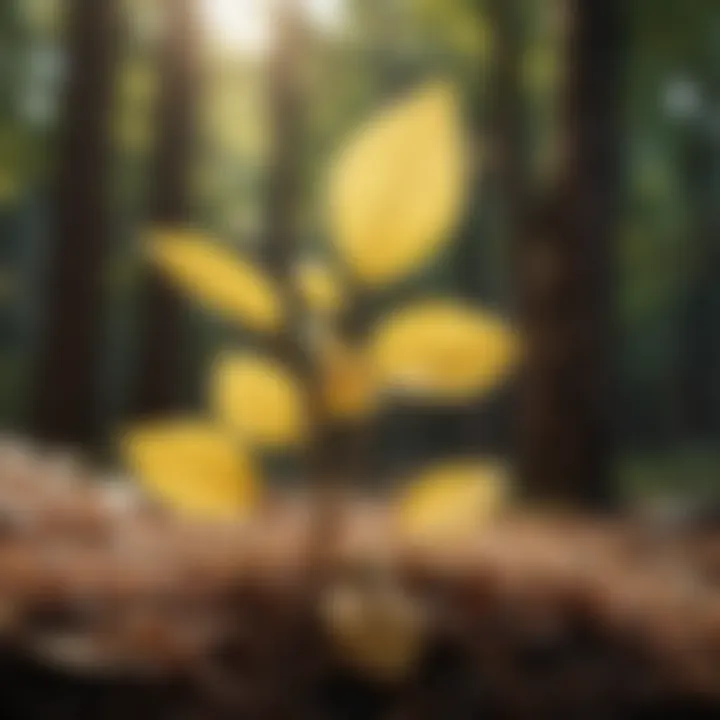 Natural sunlight shining on yellowing plant leaves