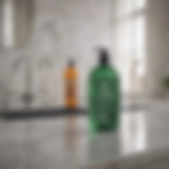 Non-toxic bathroom cleaner bottle on marble countertop