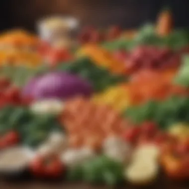 Approved Foods for the Candida Diet A vibrant selection of approved foods for the Candida diet, showcasing colorful vegetables and high-quality proteins.