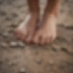 A close-up of dry, cracked feet emphasizing skin texture and condition.