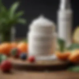 A close-up of retinol cream in a luxurious jar surrounded by fresh ingredients.