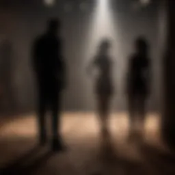 A symbolic representation of jealousy depicted through a shadowy figure observing a couple.
