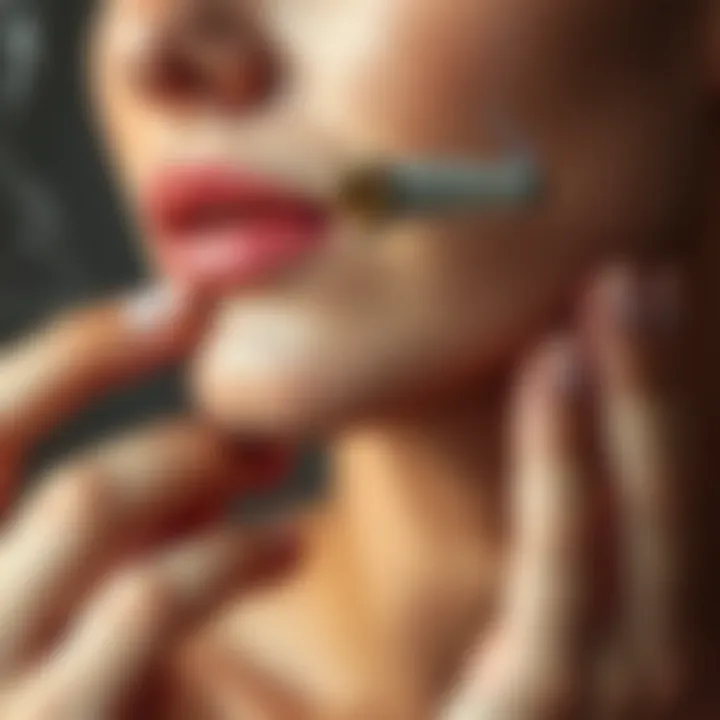 Illustration showing the effects of smoking on skin elasticity