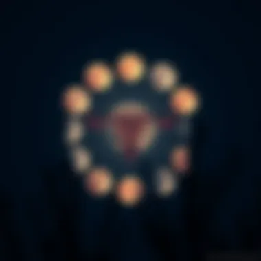 Phases of the moon illustrated with menstrual cycle overlay