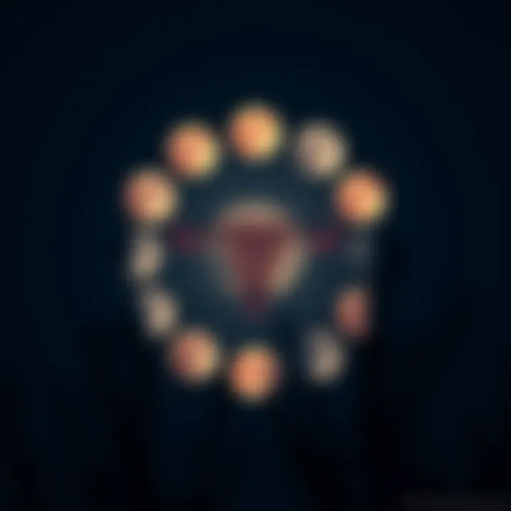 Phases of the moon illustrated with menstrual cycle overlay