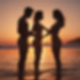Silhouette of intertwined bodies against a sunset backdrop