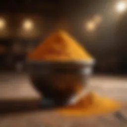 Turmeric powder in a golden spotlight