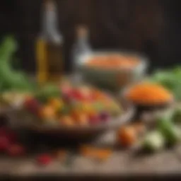 Vibrant vegan ingredients on a rustic wooden table