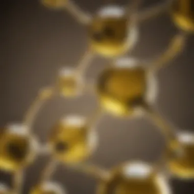 A close-up of vitamin D molecules paired with olive oil molecular structure.