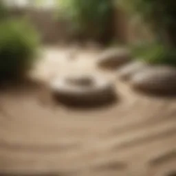 Zen garden with raked sand design